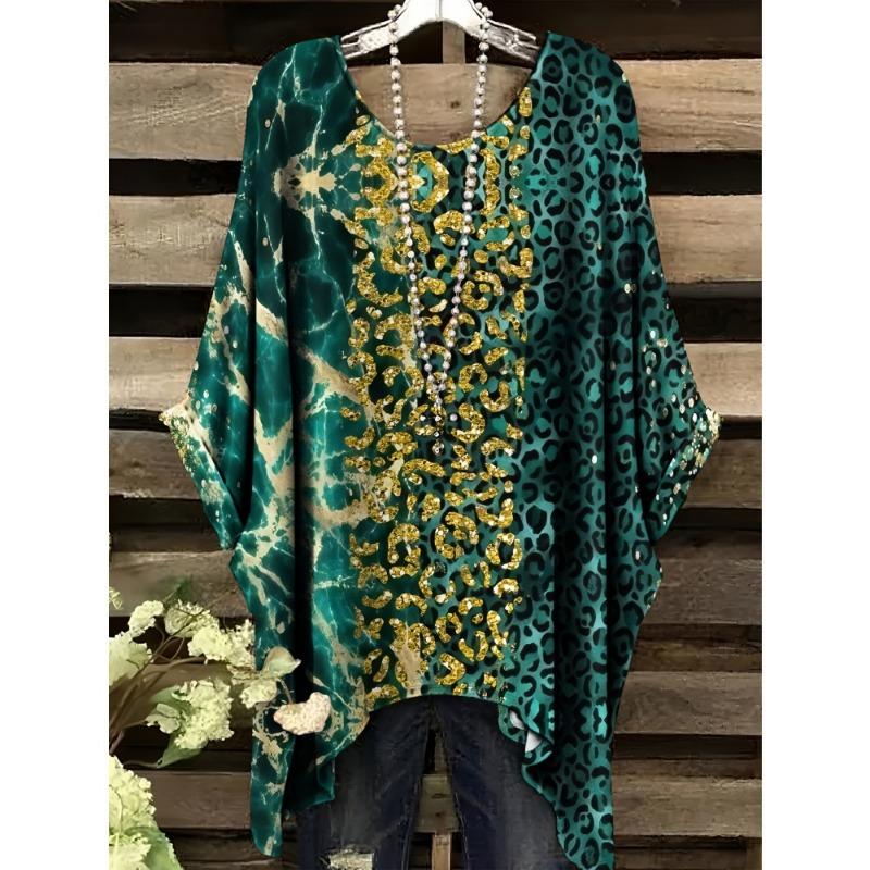 Camiseta de Mujer Moda Leopardo Impresión 3D Tops Verano Sexy Cuello Redondo Manga Corta Camiseta Calle Casual Holgada Ropa de Mujer