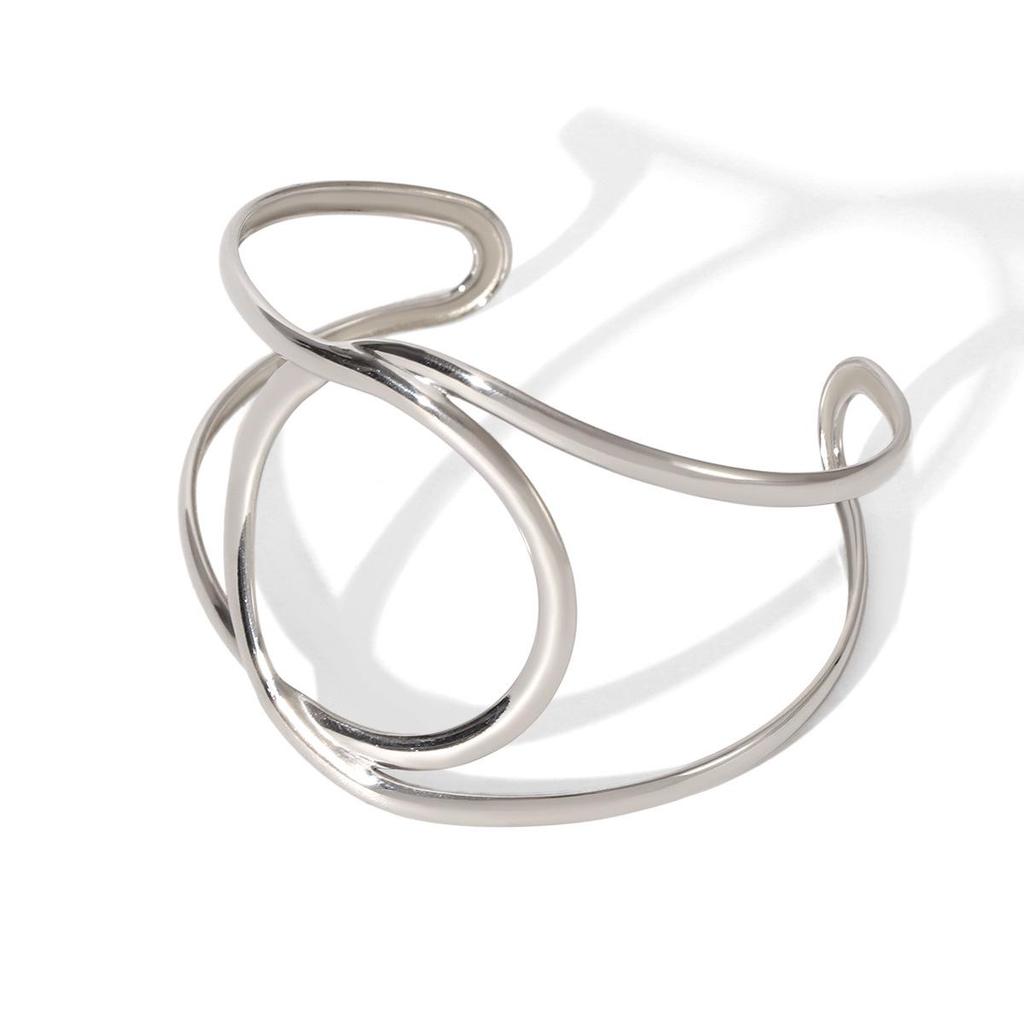 European-American Minimalist Geometric Stainless Steel Open Bangle - Non-Fading Titanium, Light Luxury, High-End Design for Women