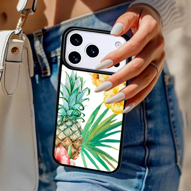 Watercolor Palm Leaves PINEAPPLE Phone Case For iPhone 17 Air 14 15 13 12 Max Cover For Apple 16e 11 Pro Max Plus Coque