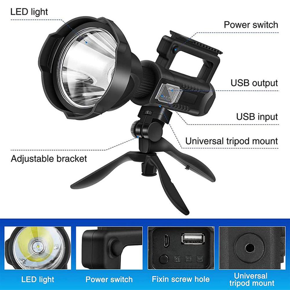 Portable light outdoor LED Rechargeable spotlight handheld holder light high-power waterproof USB  strong light searchlight