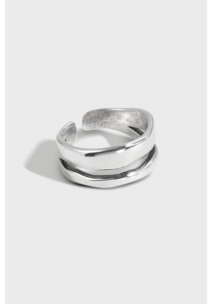 S925 Sterling Silver Retro Thai Double Layer Smooth Worn-out Women's Ring - European and American Style.