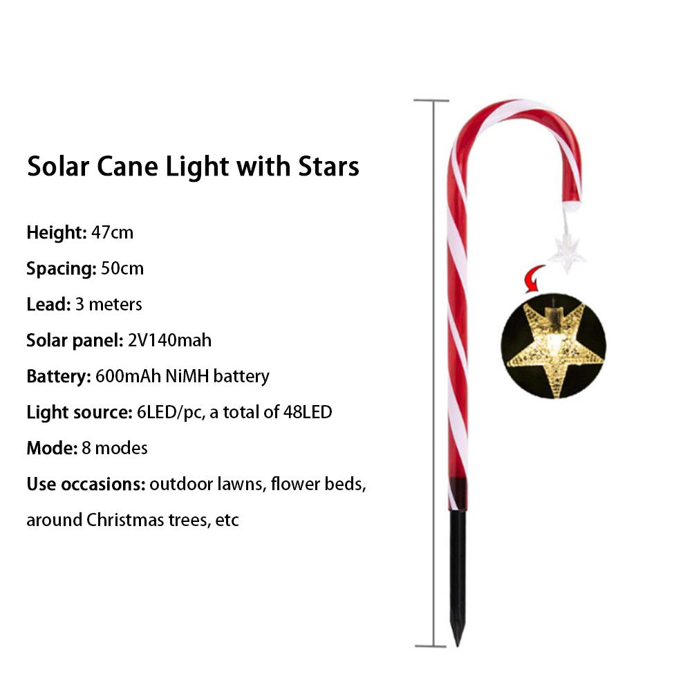 ABS Candy Cane Солнечная батарея Land Lamp с солнечной батареей Snowflake и штекерным двойного назначения Ground Plug Light для дворовой лужайки