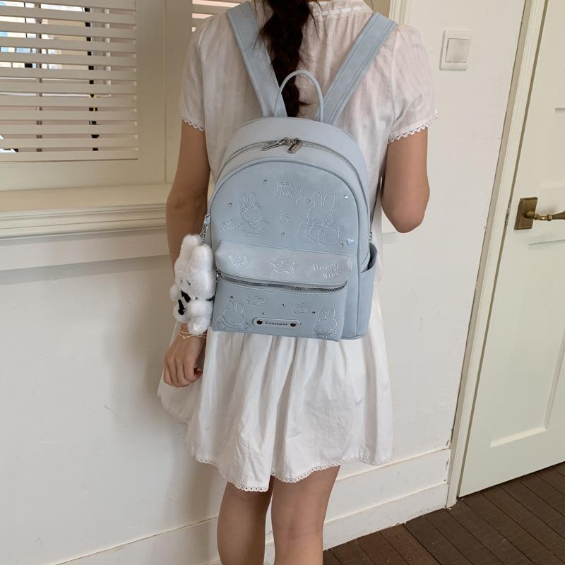 Schoolbag Korean version ins cute rabbit backpack bag female solid color simple fashion student schoolbag large capacity versatile backpack