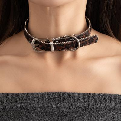 Sexy Spice Girl Leopard Print Belt Buckle Collar Women'S Niche Punk Subculture Design Sense Trendy Fashion Apparel