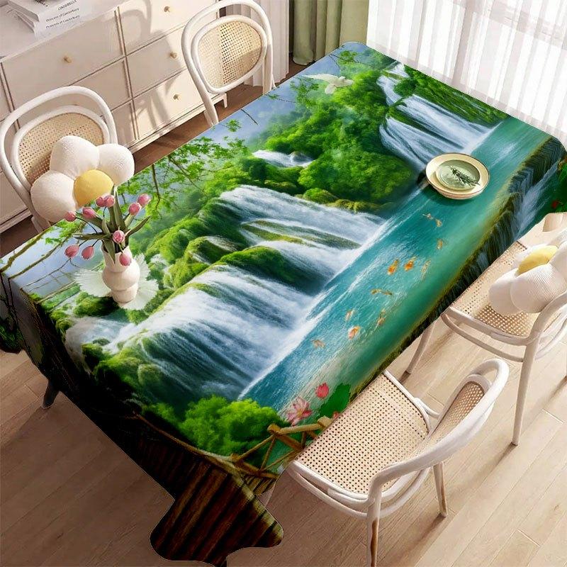 1pc Tablecover, Soft, Stylish, Natural Scenery Waterfall Pattern, Machine Washable and Easy to Clean. Suitable for Dining Tables, Coffee Tables, Desks