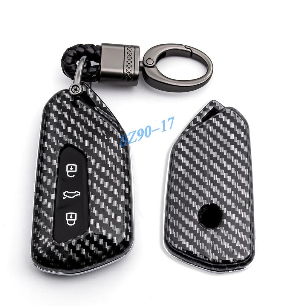 Carbon Fiber Smart Car Key Fob Cover Case Chain Ring For Vw Golf Gti Mk8 Id.3 Id.4 Atlas Seat Tarraco Ateca Cupra Formentor Born