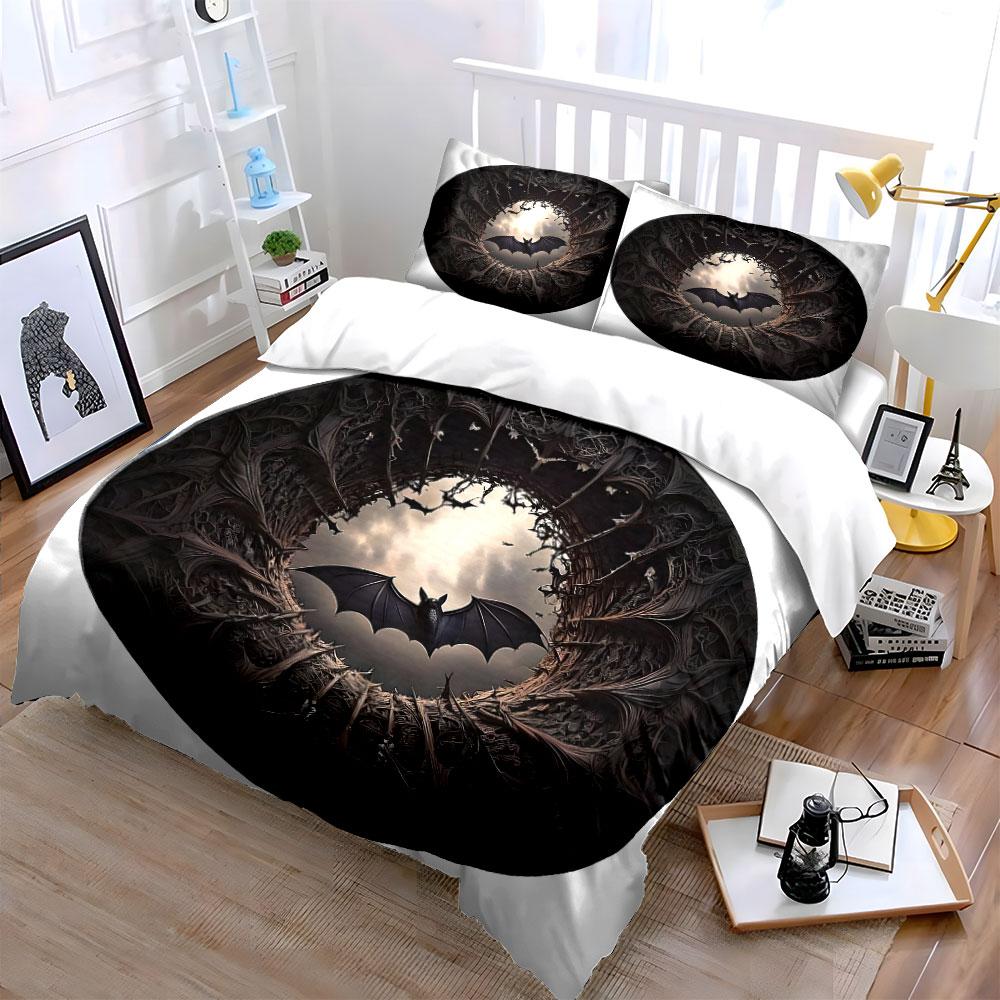 Gothic Bat-Themed Decor Set Kid'S And Adults' Bedroom Decor, Exquisite Three-Piece Bedding Set Gift