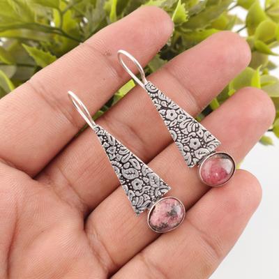 Boho Black Rhodonite Gemstone Jewelry, 925 Solid Sterling Silver Earrings, Handmade Designer Jewelry For Wedding Gift