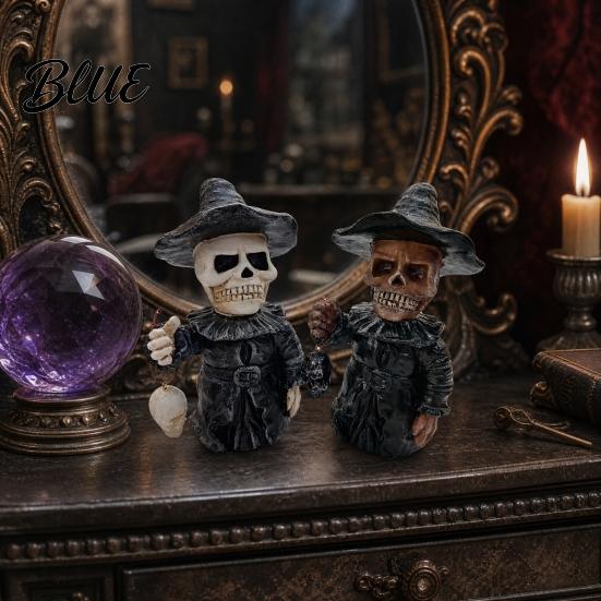 Wizard Skeleton Statue Gothic Figurine Small Resin Skull Statue Day of The Home Decor Dead Halloween Decoration for Shelf Desktop Office