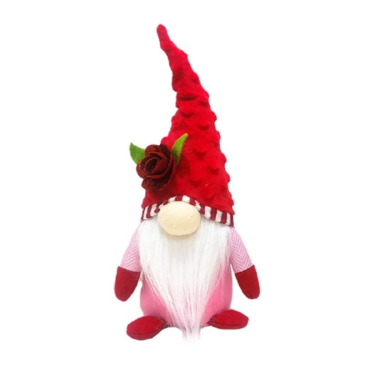 Valentines Day Gnome Decor Stuffed Gnomes Plush Dolls with Rose Flower Ornaments