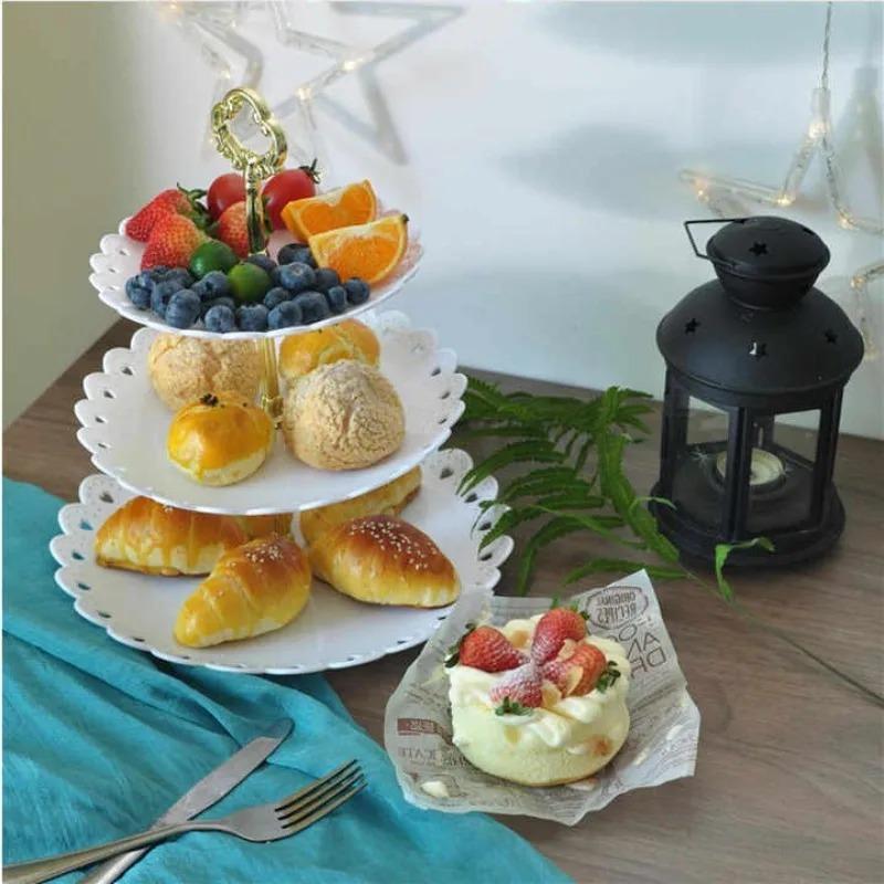 3 Layer Cake Stand Fruit Plate Tray Display Birthday Party Dessert Wedding Three Layer Cake Count Heart Rack Dessert Plate