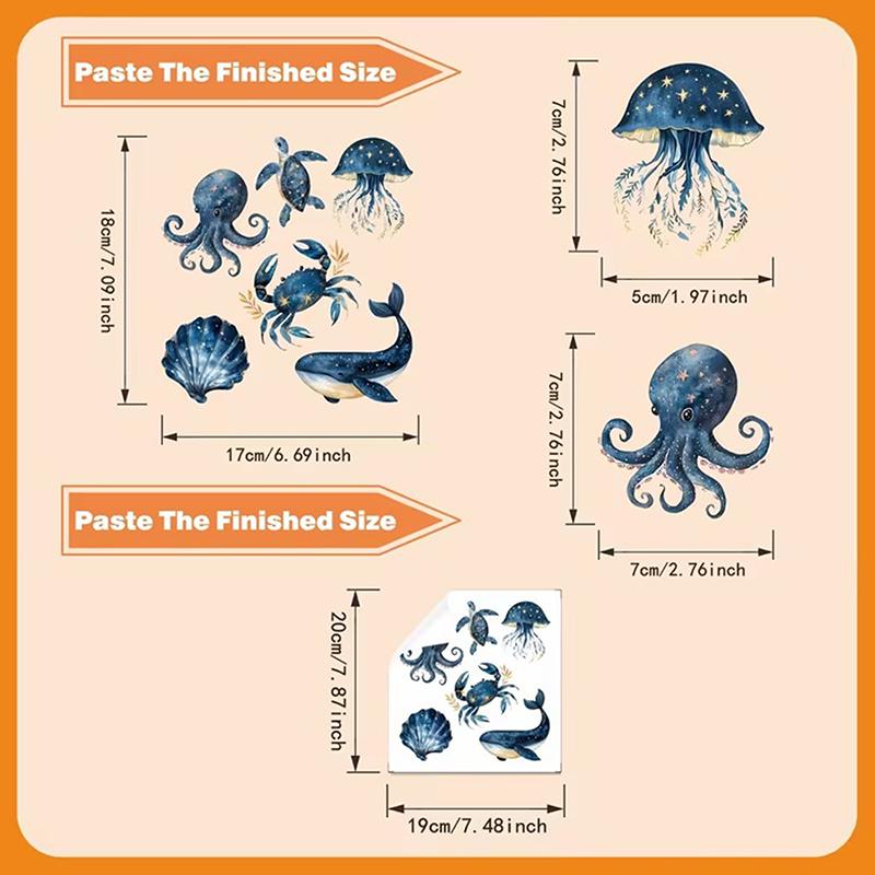 

Marine Life Luminescent Glass Stickers Glow-in-the-Dark Toilet Sticker Self-Adhesive Removable Wall Sticker Car Sticker