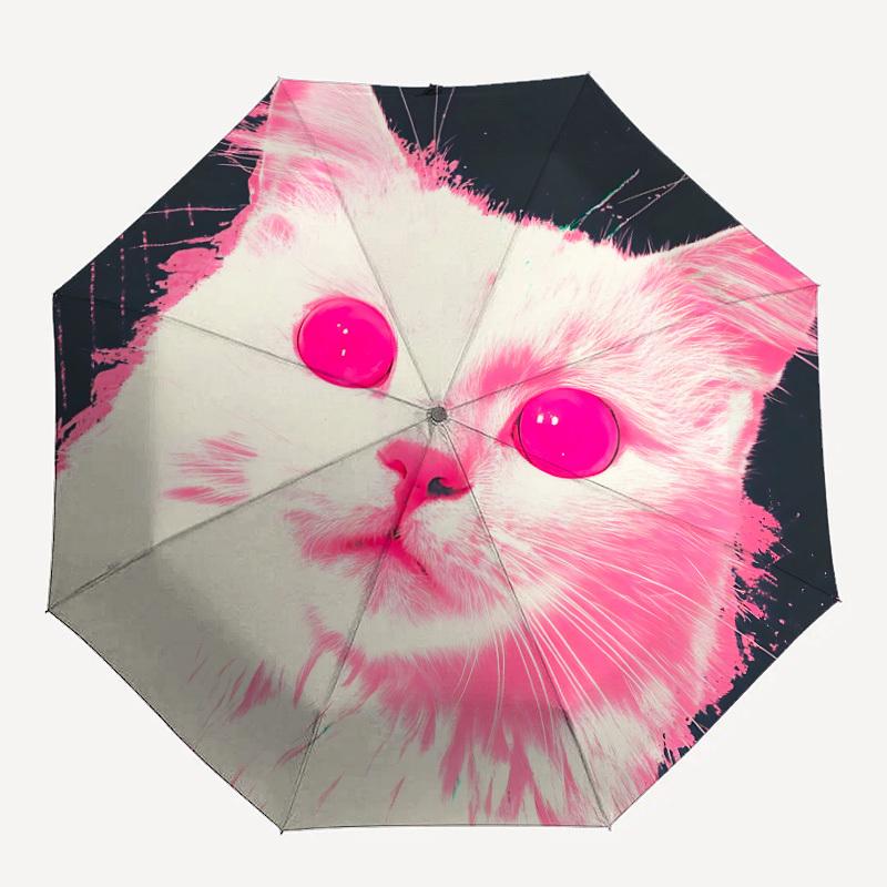 1pc Cat PinkAutomatic Folding Umbrella, Portable Collapsible Design, Casual Outdoor Accessory, for All Seasons 002