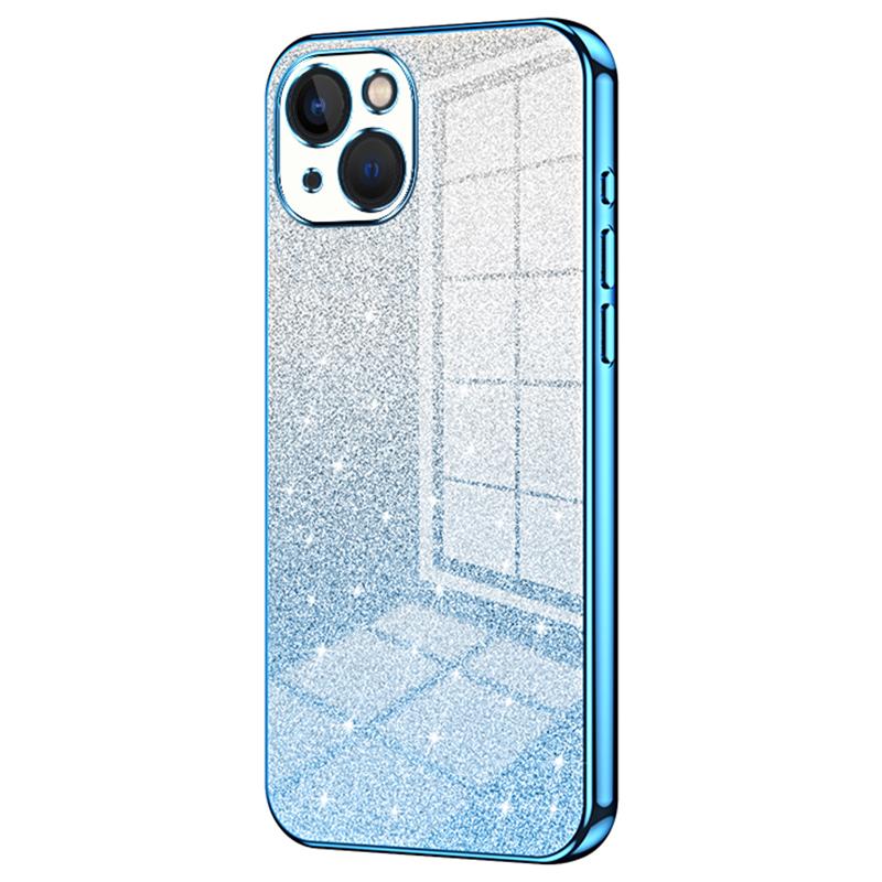 

For iPhone 13 Cell Phone Case Gradient Glitter Precise Cutout TPU Protective Cover Blue