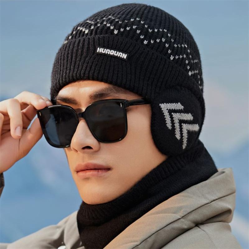 

Новая зимняя вязаная шапка унисекс с защитой ушей, модные шапки-бини для мужчин и женщин, уличная шапка-ушанка, классическая теплая шапка 56cm-60cm чёрный