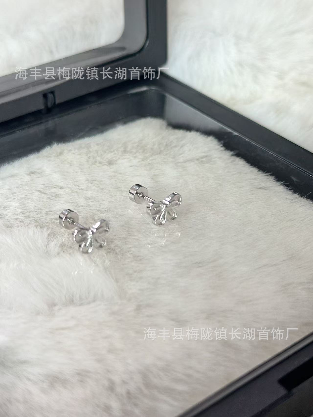 Cute kt pussy bow stars sweet pink petite titanium steel threaded stud earrings cochlea