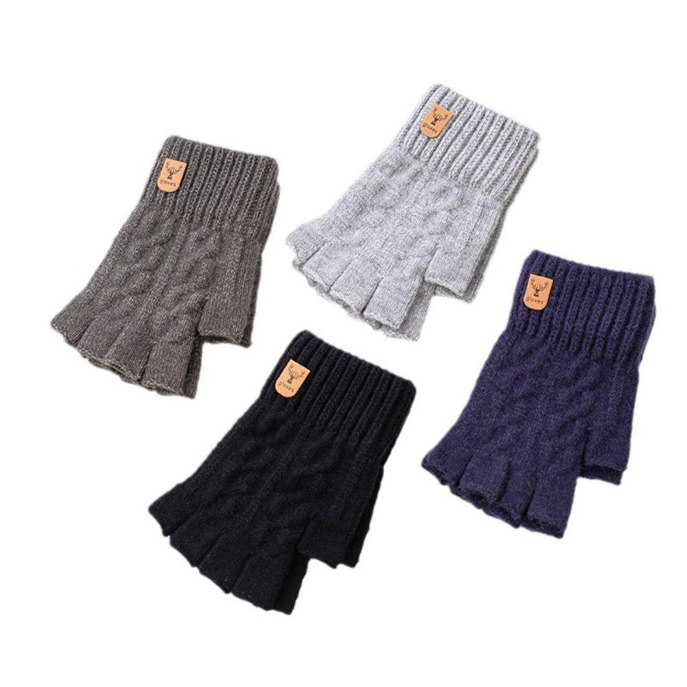 

Alpaca Wool Knitted Gloves Thermal Half-finger Gloves Trendy Winter Warm Gloves темно-синього кольору