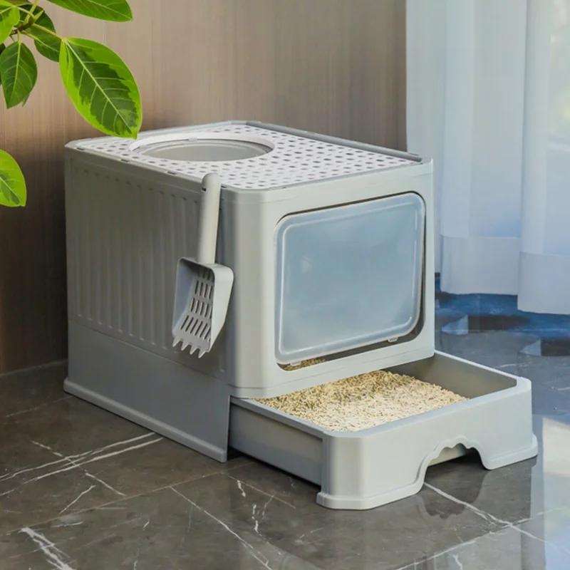 Extra Large Cat Litter Box Totally Closed Cat Sandbox with Drawer Anti-Splash Cat Litter Pan Detachable Odor Removal Cat Toilet