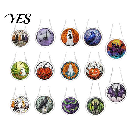 UV Printed Suncatcher Halloween Scary Bat Pumpkin Acrylic Jigsaw Puzzle Suncatcher, Stained Glass Style Unique Sun Catcher Gift Window Hanging