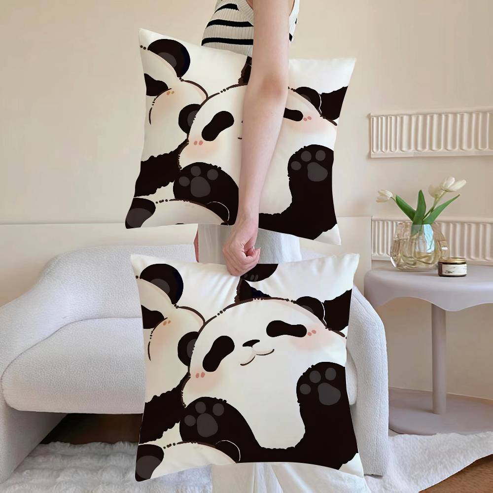 Lovely Panda Pillow Case Anti-dustmite Pillowcase Invisible Zipper Silky Short Plush Sofa Cushion Cover