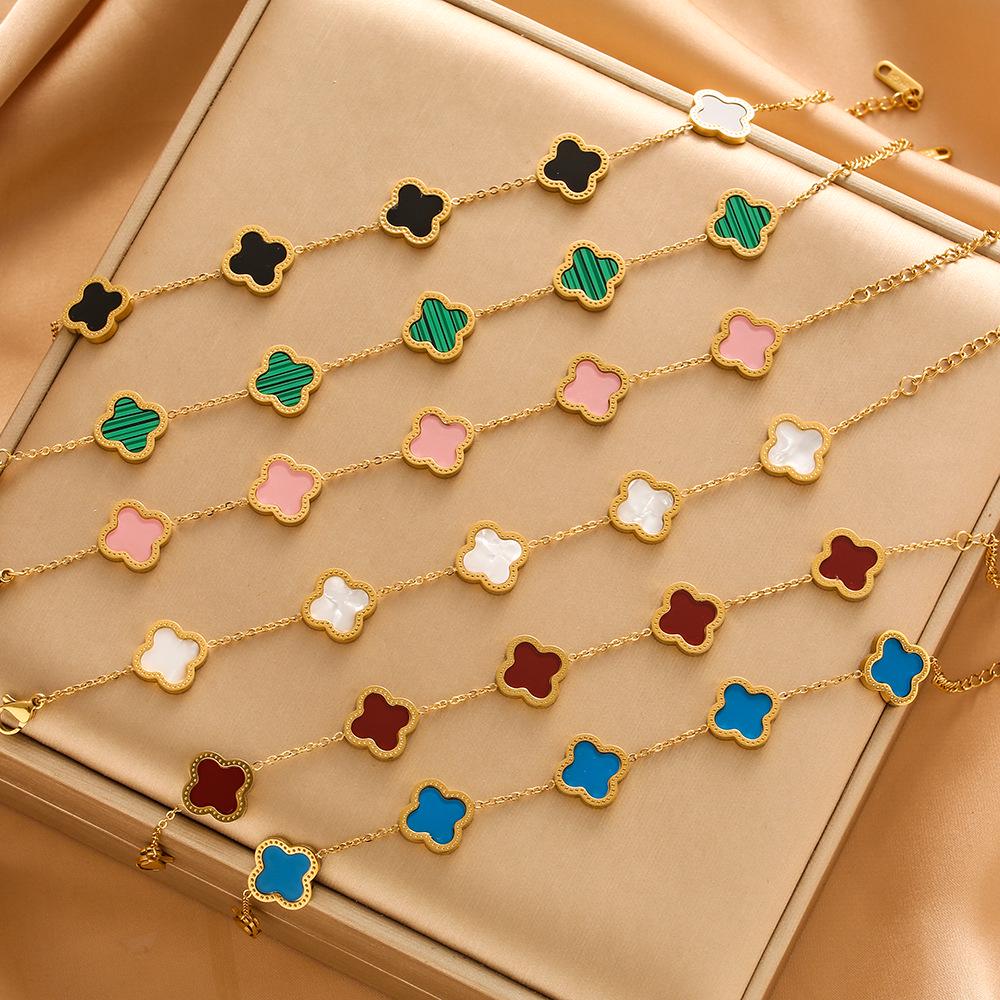 High-End Titanium Steel Four-Leaf Clover Bracelet with Shell Pendant – Durable, Fade-Resistant Design