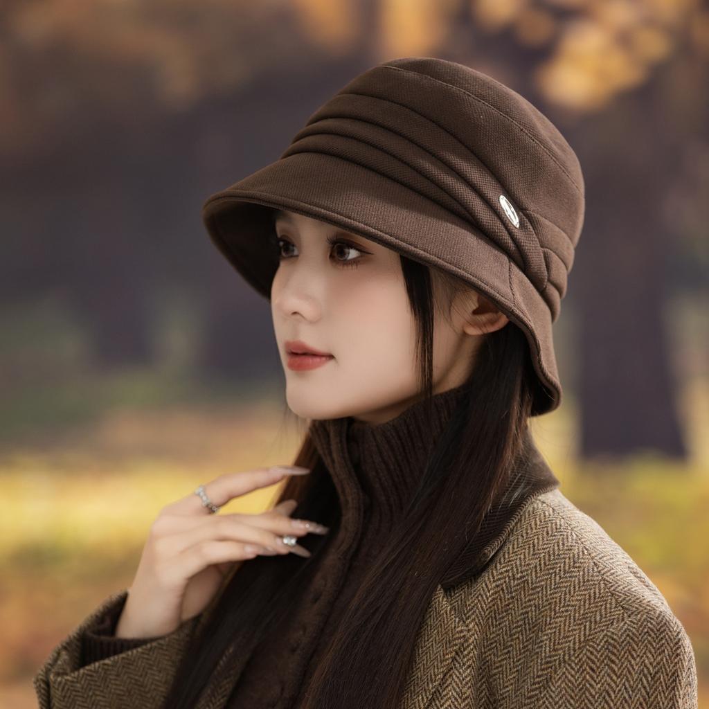Big Head Circumference Hat Female Autumn and Winter Mother Fashion Exquisite Elegant Basin Hat Plain Travel Show Face Small Bucket Hat