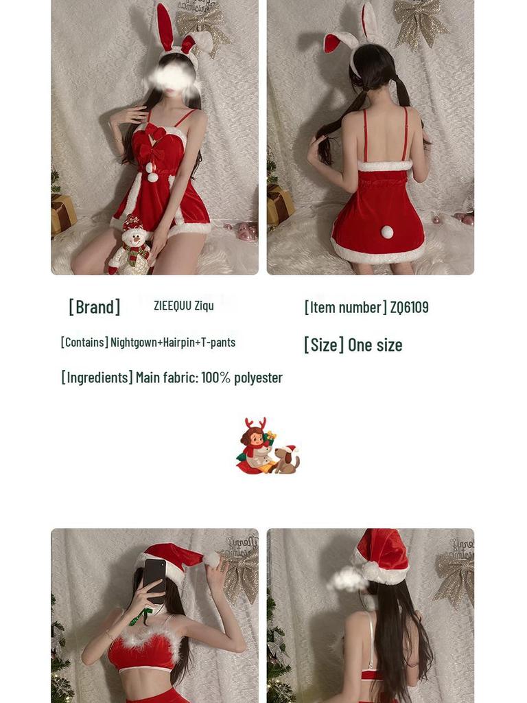 Festive Velvet Lingerie Nightgown & Role Play Set