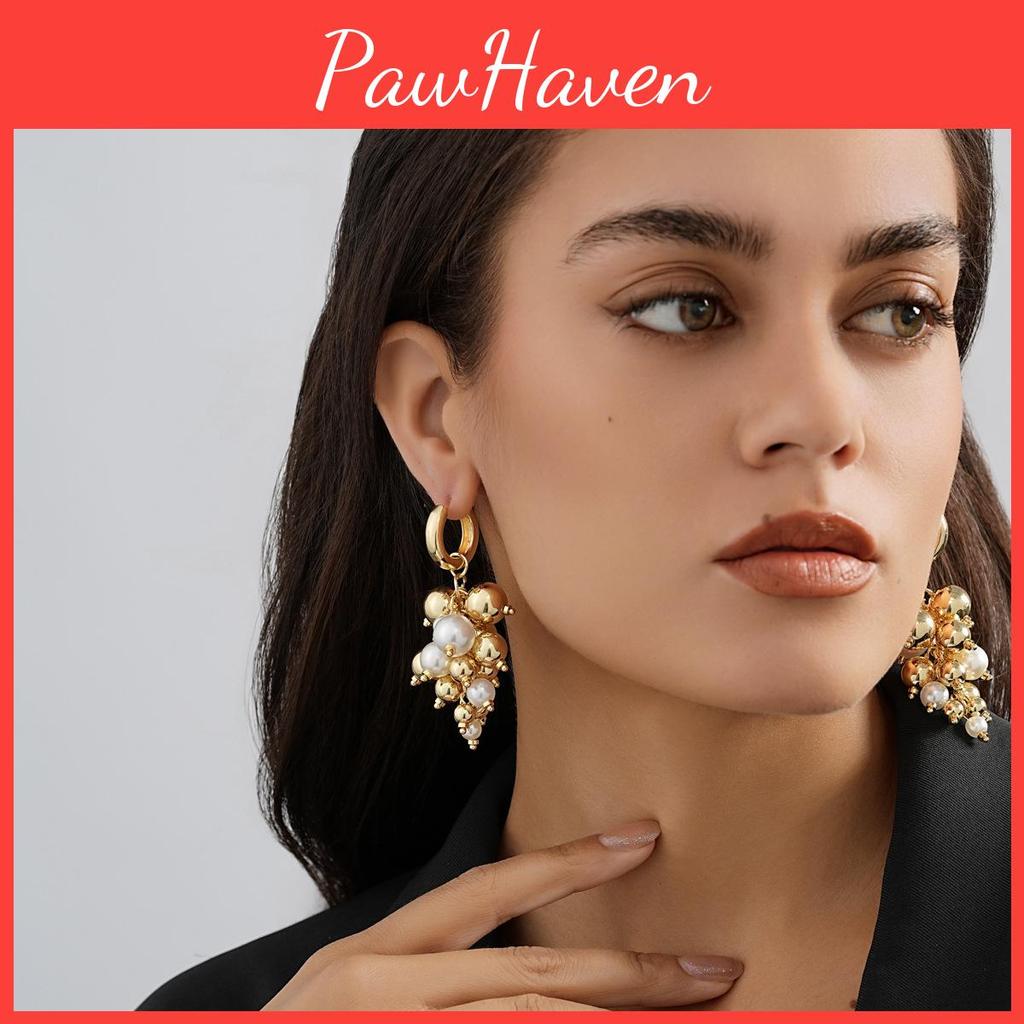 Gold Alloy Chic Geometric Earrings With Pearl Detail Elegance Everyday