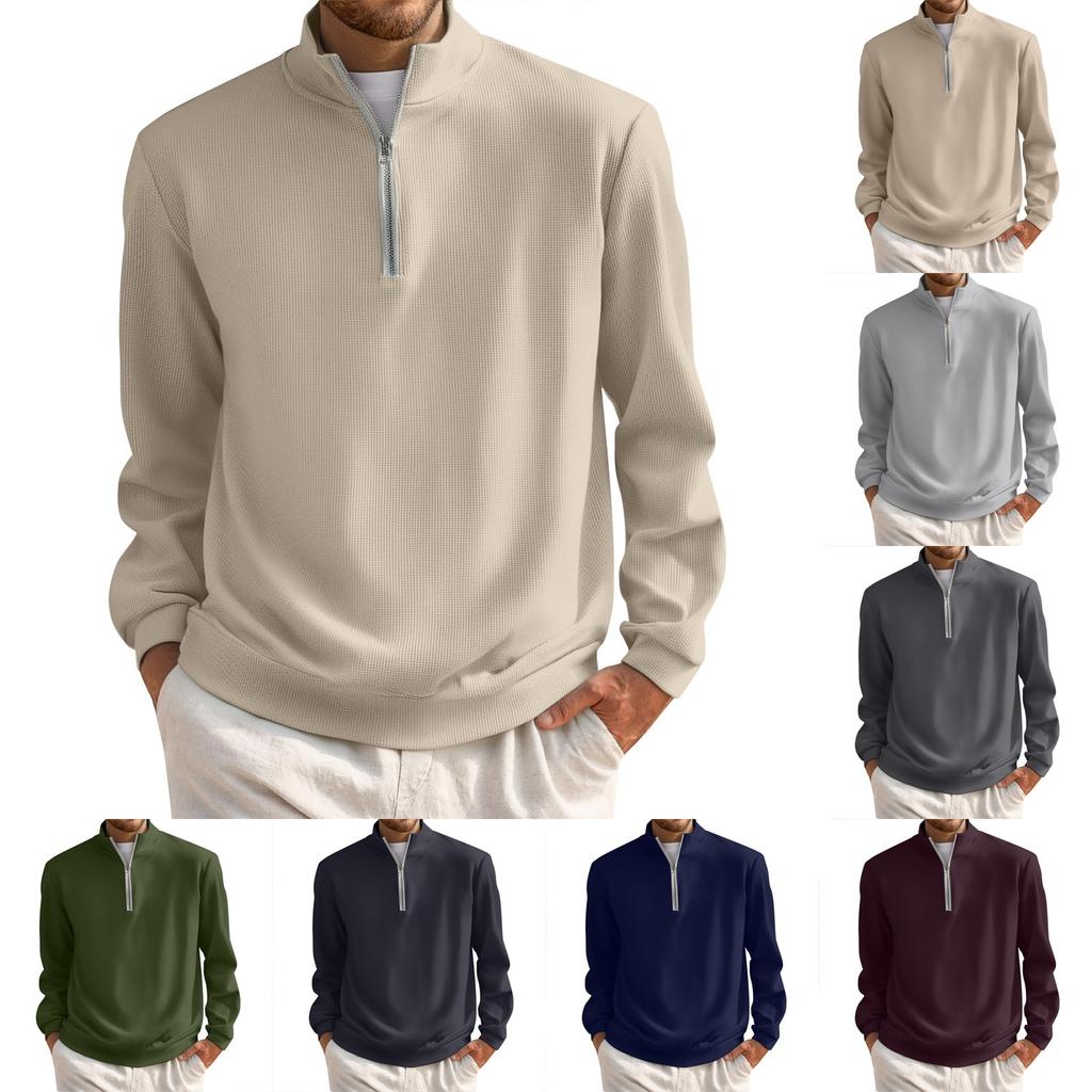 Pánský krátký pulovr na zip s rolákem a dlouhým rukávem