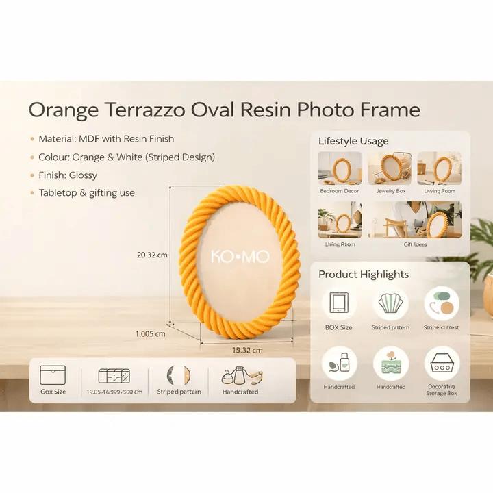 Terrazzo Oval Resin Photo Frame 4x6 Inch – Modern Decorative Tabletop Picture Frame with Glossy Finish | MDF & Resin Home Decor Accent
