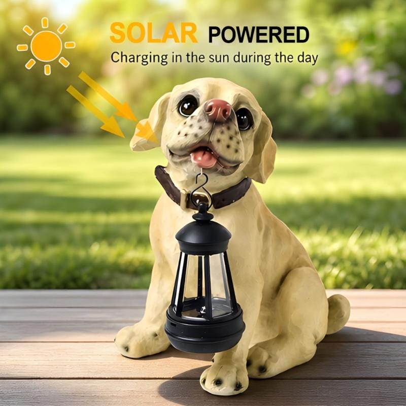 Porch Dog Statue with Hanging Light Garden Figure for Lawn Edge, Flower Row and Entry Display