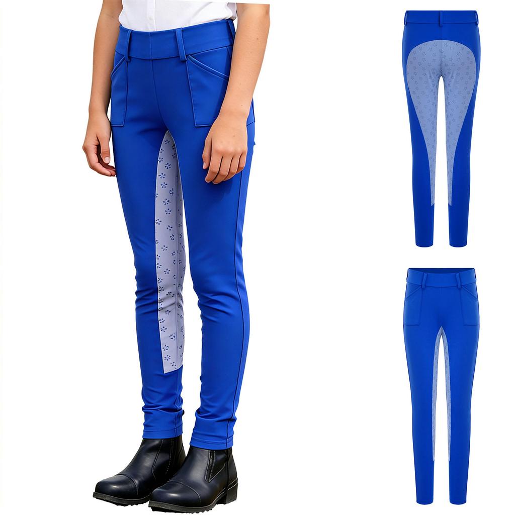 Kids Girls Horse Riding Pants Equestrian Breeches Elastic Waistband Leggings with Side Pockets for Training and Competition
