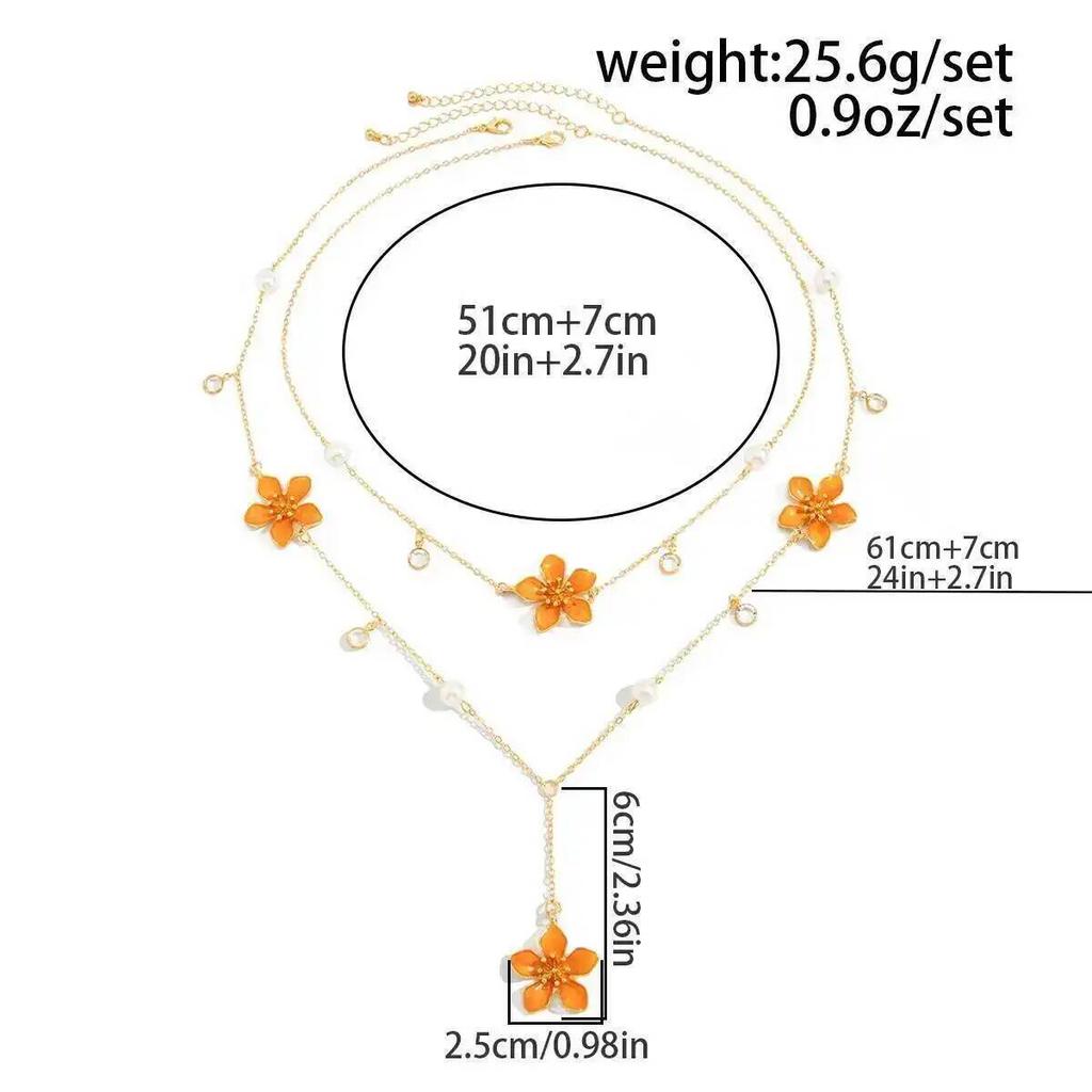 SHIXIN Trendy Boho Colorful OilDrip Small Flower Pendant Necklace Women Exquisite Crystal Imitation Pearl Chain Necklace Jewelry