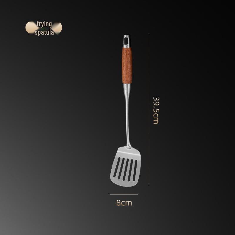 304 Stainless Steel & Pear Wood Kitchen Utensil Set - Stir-Fry Spatula, Skimmer, Frying Spatula, Rice Spoon.