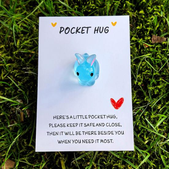 7Pcs Bunny Pocket Hug Card Positive Keepsake Card with Cute Resin Mini Bunny Emotional Support Card Gift for Friends Easter Basket Stuffers