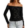 Ladies' Casual Lace Base Long Sleeved One Shoulder Long Sleeved Top