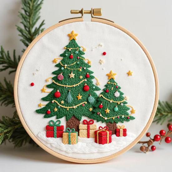 Christmas Cross Stitch Kit for Beginners Embroidery DIY Material Package with Hoops Colored Threads