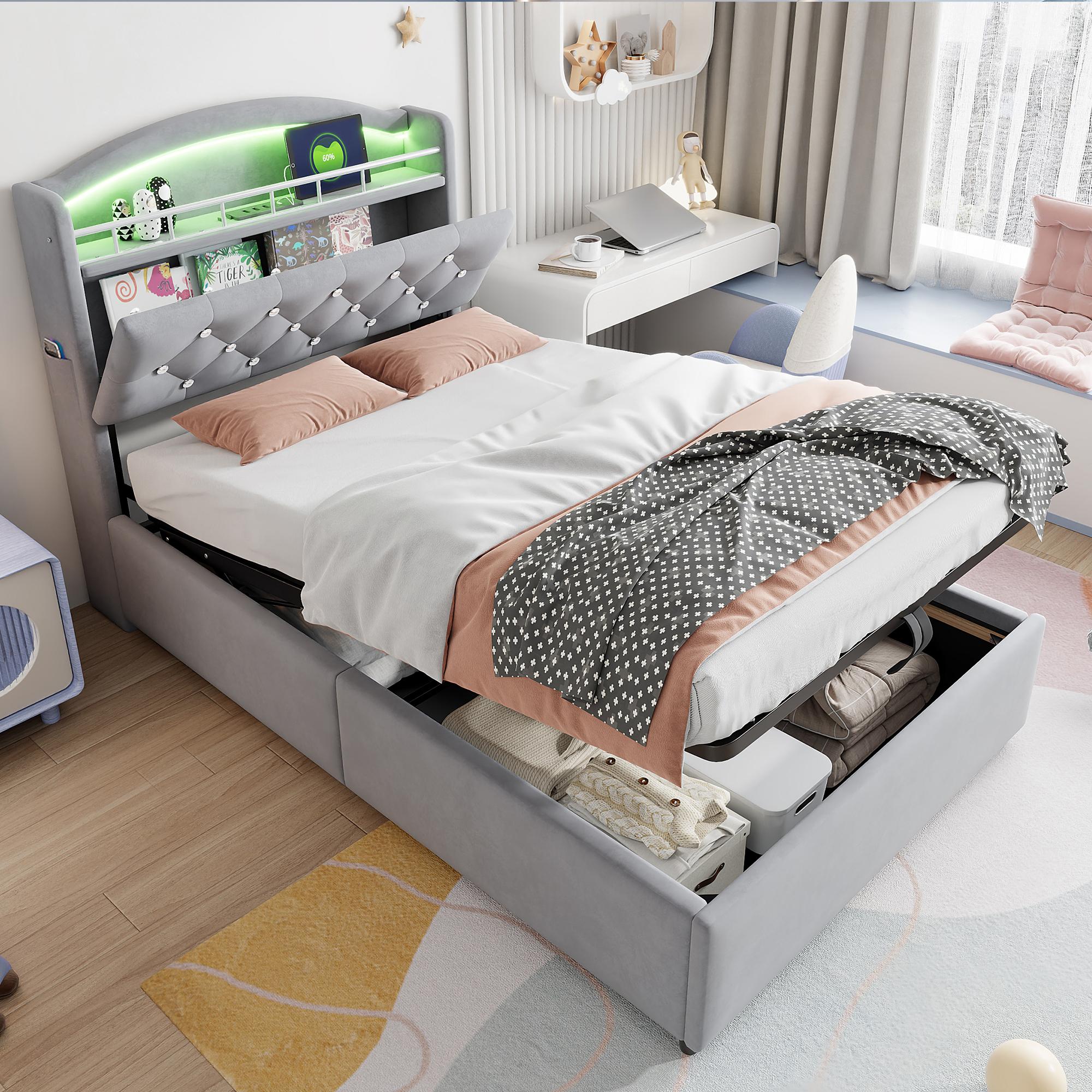 Children`s Upholstered Bed 90x200, Velvet Single