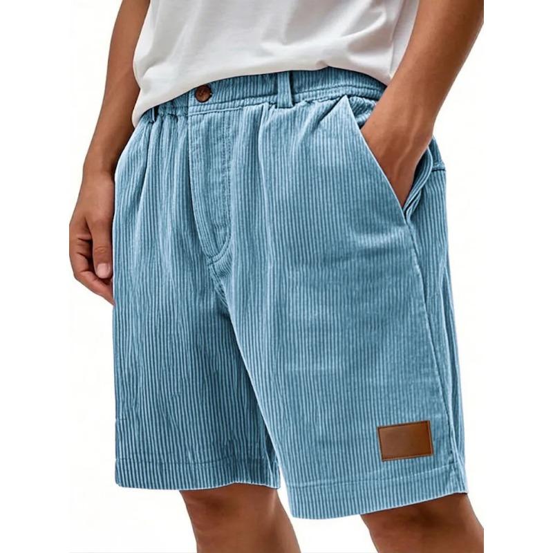 Pantaloncini casual da uomo in velluto a coste con elastico in vita e patta con bottone