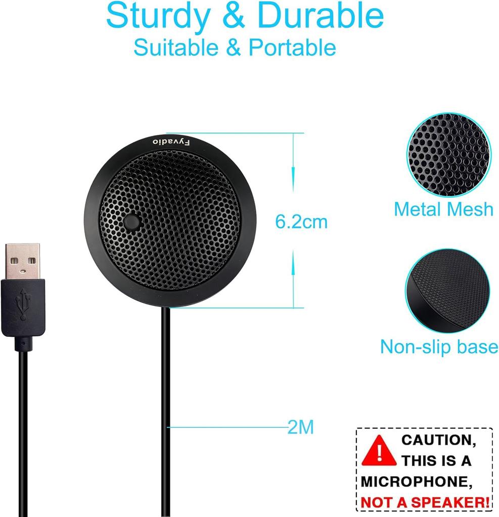 Fyvadio USB Conference Omnidirectional Condenser Microphone for with Mute Compatible with Online Zoom and Skype Plug and Play Microphone, 360° PC,