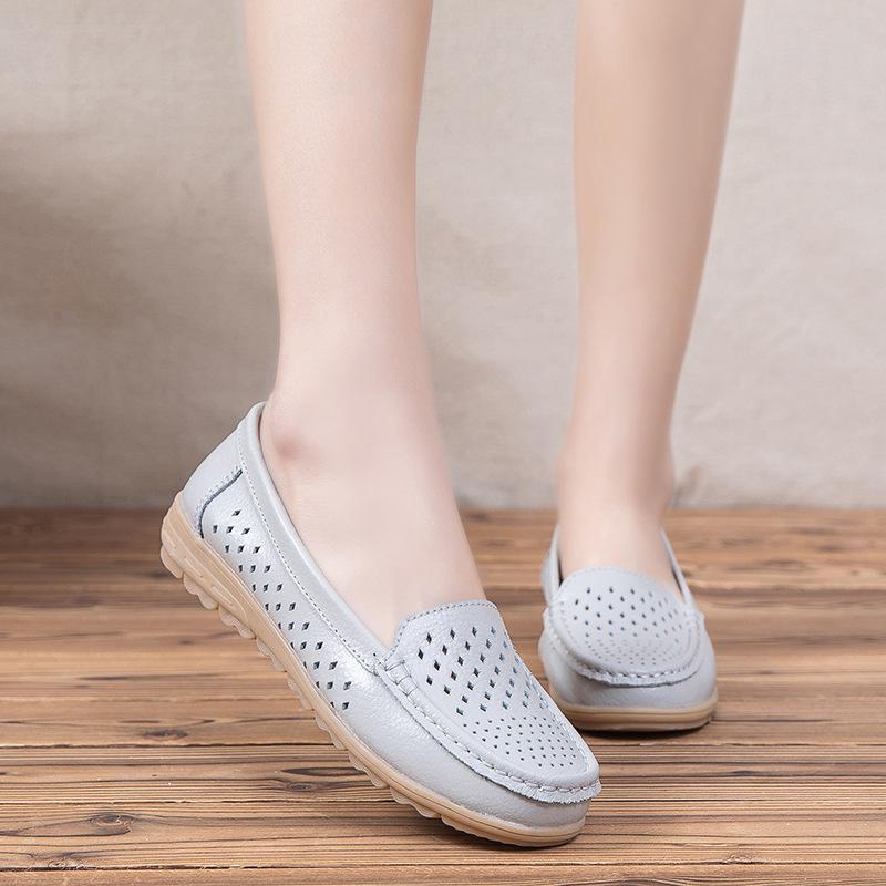 Leather shoes soft-soled women's shoes women's casual flats beef tendon sole one-pedal single shoes