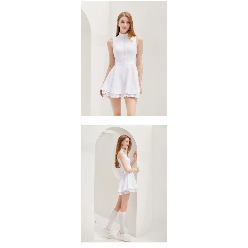 Fashion Tennis Golf Clothing Ladies Sleeveless Lace Sports Dress Quick Dry Half Zip Slim Dresses Women Girls Sports Jersey Skirt