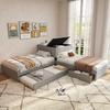 Pat de Colț, Două Paturi Simple cu Pat Extensibil, Pat Funcțional cu Dulap de Depozitare, Sertar de Depozitare, 90x200 cm, fără Saltea, Lenjerie, Gri