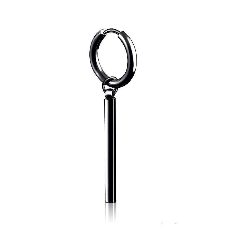 Minimalist Fake Earrings Square Bar Hanging Hoop Earring Pendant Ear Clip Stainless Steel Earring Men Jewelry