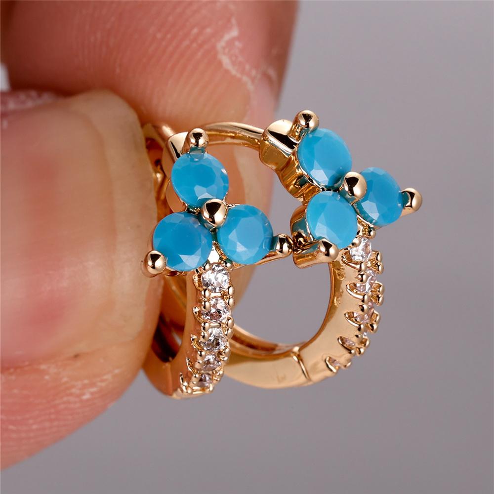 Crystal White Round Zircon Stone Hoop Earrings For Women Fashion Female Gold Color Wedding