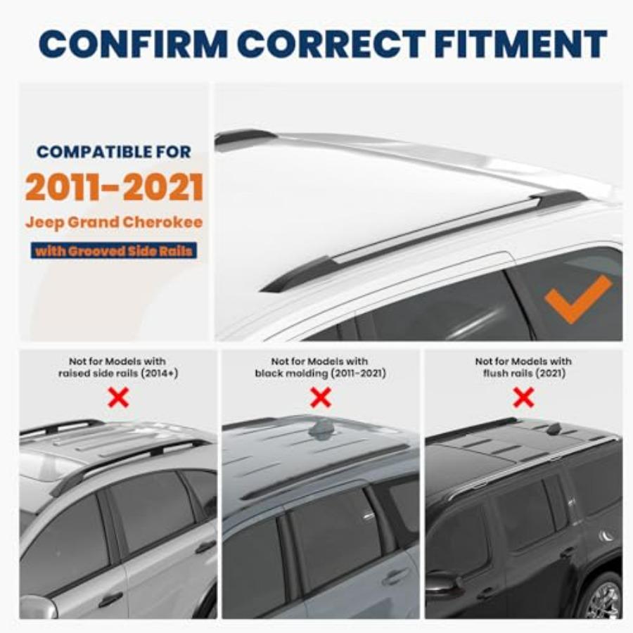 165lbs Aluminium Takräcke Tvärbalkar Kompatibel för 2011-2021 Jeep Grand Cherokee med Spårade Sidoprofiler Takbagagebärare