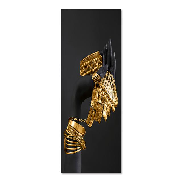 African Woman Wall Art Painting Art Posters and Prints Big Black Woman Holding Gold Jewelry Canvas Picture Home Decor