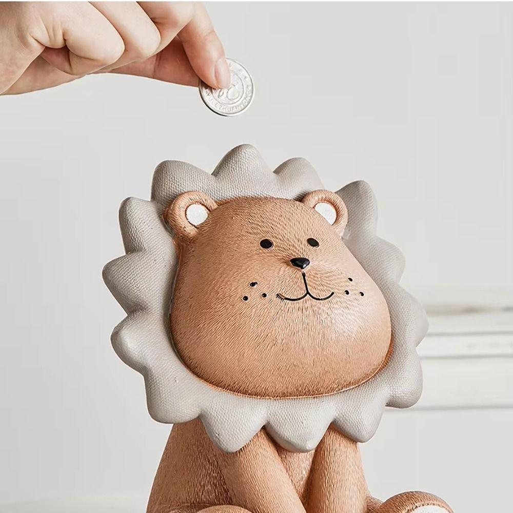 Nordic Style Lion Money Box Large Capacity Money Boxes Animal Figurines Saving Box Children Use