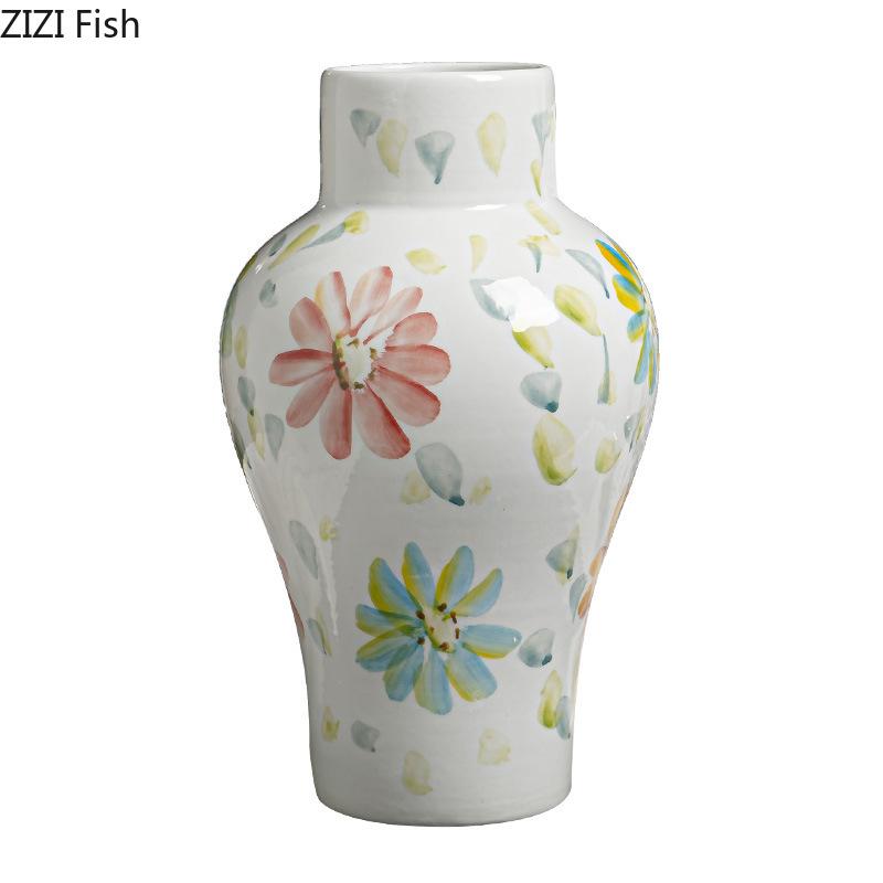 Colorful Flower Patterns Ceramic Vase Potted Plant Table Decoration Flowers Arrangement Floral Vases Room Aesthetic Decor