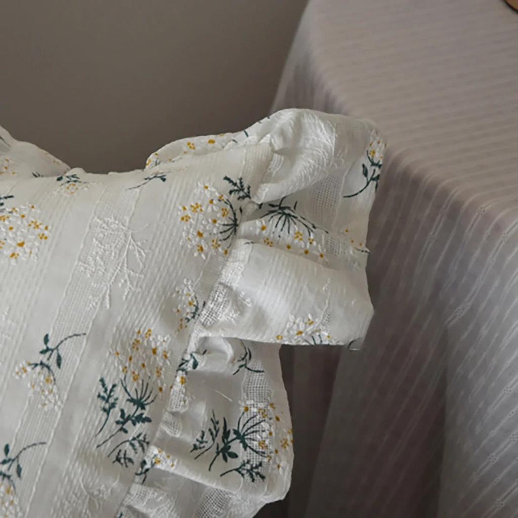 Skin-friendly Cushion Cover Home Decor Sofa Ruffle Pillows Cover Couch Ornament Cotton Floret Frill Pillowcase with Flounces